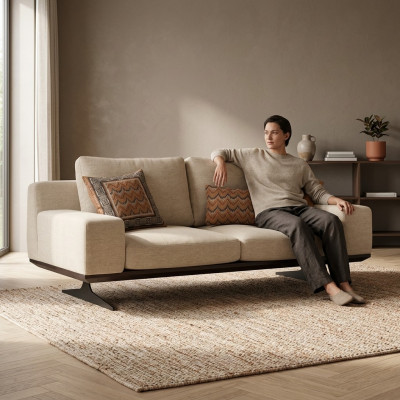 Modern Polstersofa Wunnzëmmer Zweisitzer Sofa Couch Textil Designer Ariichtung