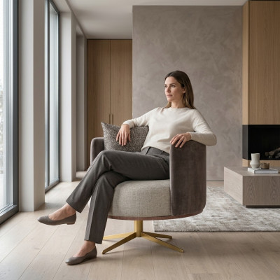 Innovative Designer-Fauteuil fir modern Wunnzëimmermiwwel aus héichwäertegem Kënschtläder.