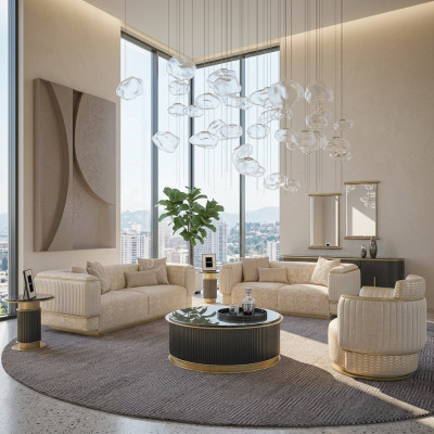 Canapé komplett 3 Deeler Wunnzëmmer Design Dräisëtzer Canapé-Suite Zweisëtzer Couch