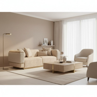 Dreesëtzeger Sofa Textil Wunnzëmmer Beige Polstermébel Luxus Sofas Canapé