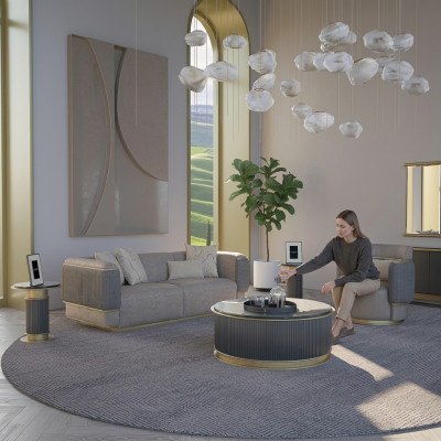 Wunnzëmmer Komplett 2stéck Dräisiichter Sofa Polstermebel Sessel Modern Design