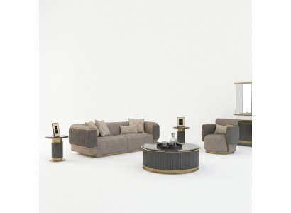 Wunnzëmmer Komplett 2stéck Dräisiichter Sofa Polstermebel Sessel Modern Design