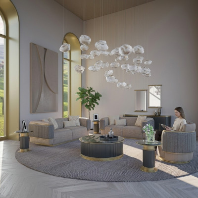 Komplett 3-teilleg Polstersofa Dräisëtzer Modern Sessell Wunnzëmmer Zwëschesëtzer Couch