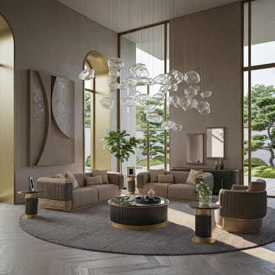 Komplett 3-teilleg Polstersofa Dräisëtzer Modern Sessell Wunnzëmmer Zwëschesëtzer Couch