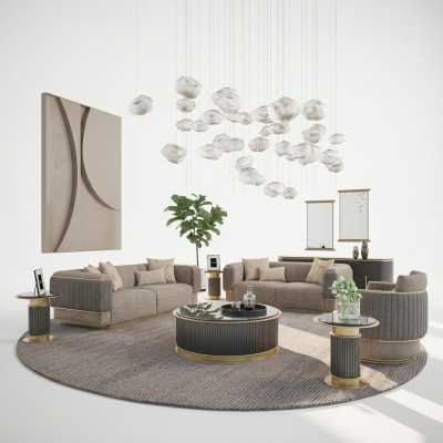 Komplett 3-teilleg Polstersofa Dräisëtzer Modern Sessell Wunnzëmmer Zwëschesëtzer Couch