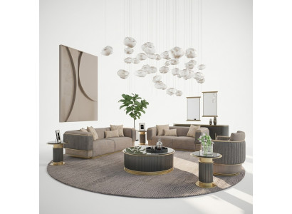 Komplett 3-teilleg Polstersofa Dräisëtzer Modern Sessell Wunnzëmmer Zwëschesëtzer Couch