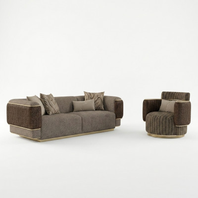 Polster Textil Sofa Set 2 Stéck Wohnzimmer Dreisëtzer Sofa Couch Modern Fotell
