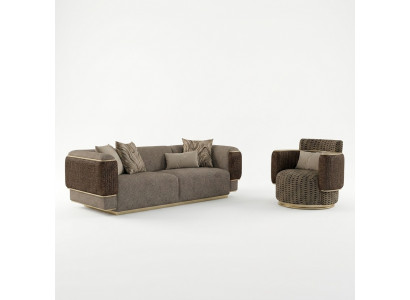 Polster Textil Sofa Set 2 Stéck Wohnzimmer Dreisëtzer Sofa Couch Modern Fotell