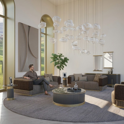 Wunnzëmmer Gepolstert Miwwelen Sofa Set Zweekascht Dräikascht Sofa Canapé Luxus Fotel