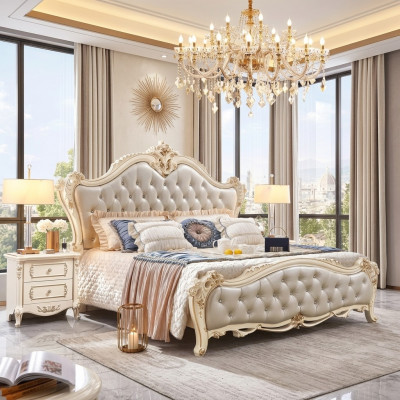 Set klassesch Miwwelen aus 3 Deeler besteet aus Luxusbett an 2x Nuetsdëscher.