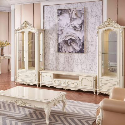 Wunnzëmmer Set Luxus TV Stand 2x Vitrinn 3 Deeler nei Banneraum