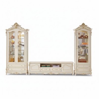 Wunnzëmmer Set Luxus TV Stand 2x Vitrinn 3 Deeler nei Banneraum