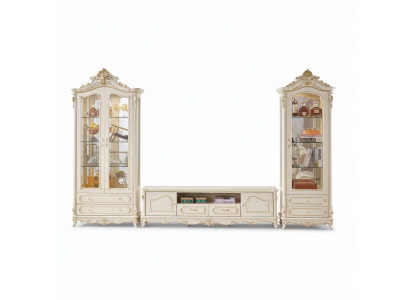 Wunnzëmmer Set Luxus TV Stand 2x Vitrinn 3 Deeler nei Banneraum