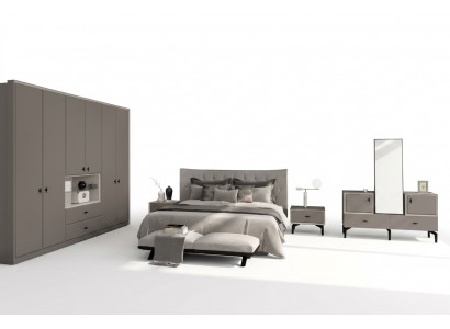 Grau Schlofzëmmer Garnitur Designer Bett Kommode Kleederschaf Luxus 5-Deeler
