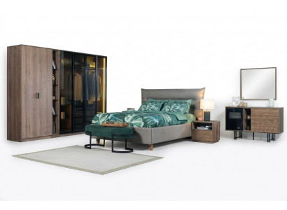 Schlofzëmmer Set Loft Design Bett Schafschaf Bette Kommode Nuetsdësch 5-dësch.