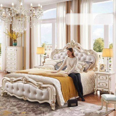Schlofzëmmer Set chesterfield Bett + 2x Nuetsdësch Holz Luxus 3tlg Interieur