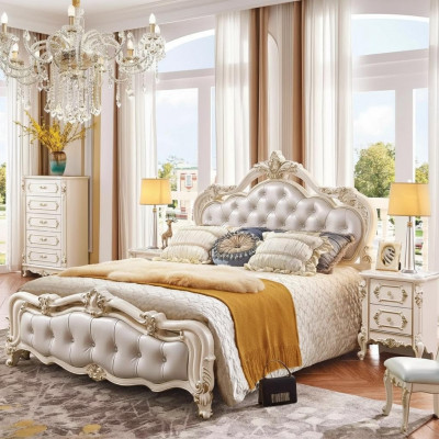 Schlofzëmmer Set chesterfield Bett + 2x Nuetsdësch Holz Luxus 3tlg Interieur