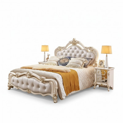 Schlofzëmmer Set chesterfield Bett + 2x Nuetsdësch Holz Luxus 3tlg Interieur