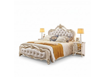 Schlofzëmmer Set chesterfield Bett + 2x Nuetsdësch Holz Luxus 3tlg Interieur