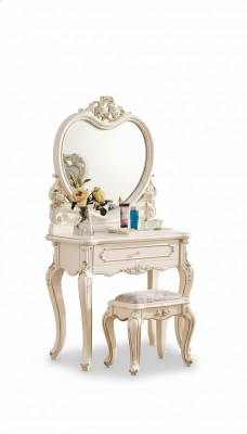 Klassesche Make-up-Dësch Hocker Designer Holzmiwwel Set Schlofzëmmer 2 Deeler