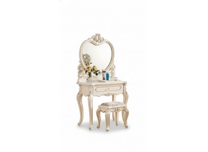 Klassesche Make-up-Dësch Hocker Designer Holzmiwwel Set Schlofzëmmer 2 Deeler