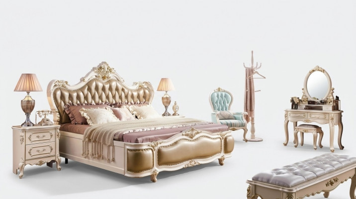 Schlofkummer Set Klassesch Designer Holzmiwwelen Luxus nei 8 Stéck