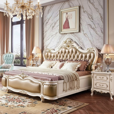 Klassesche Luxus-Schlofzëmmer-Set Luxus 3 Deeler Bett + 2x Nuetsdëscher nei
