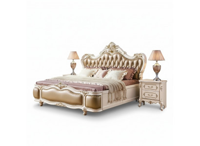 Klassesche Luxus-Schlofzëmmer-Set Luxus 3 Deeler Bett + 2x Nuetsdëscher nei