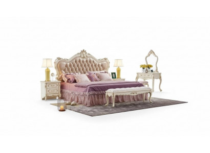 Schlofzëmmer Set Chesterfield Bett 2x Nolueden klassesch Miwwelen 3 Deeler