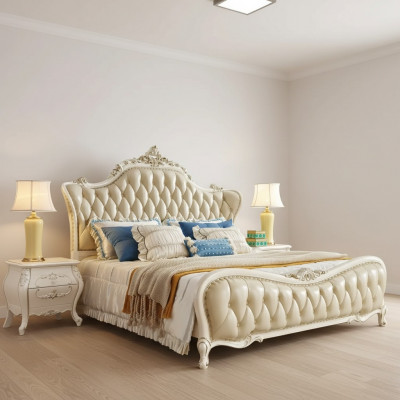 Schlofzëmmer Set klassesch Bett Chesterfield 2x Nuetsdëscher Massivholz 3-Stéck
