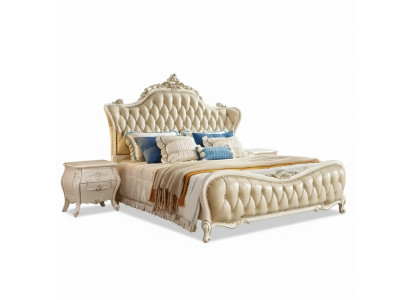 Schlofzëmmer Set klassesch Bett Chesterfield 2x Nuetsdëscher Massivholz 3-Stéck