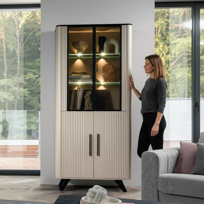 Vitrine Wunnzëmmer modern a luxuriéis beige Glasschaf Schief Schaf