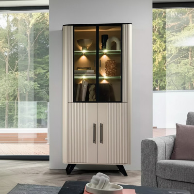 Vitrine Wunnzëmmer modern a luxuriéis beige Glasschaf Schief Schaf