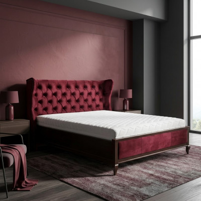 Klassesch Chesterfield-Stil Better Luxus Duebelbett Holzmiwwelen Rout Samett