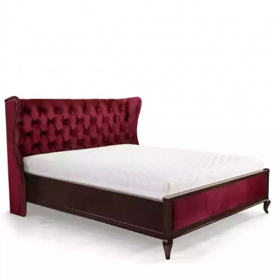 Klassesch Chesterfield-Stil Better Luxus Duebelbett Holzmiwwelen Rout Samett