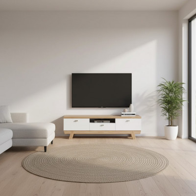 Wunnzëmmer TV Stänner Fernseher wäiss Stänner Schaf Miwwelen Holz RTV