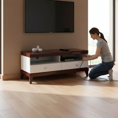 Wunnzëmmer TV-Stänner Fernseher wäiss Säitendësch Schaf Miwwelen Holz