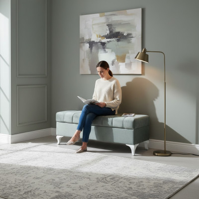 Klassesch Design-Bank Ottoman Sëtzocker Zweesëtzer Textil Foussocker