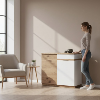 Kommod mat 3 Tirangen Sideboard wäiss Anrichte Holz modern