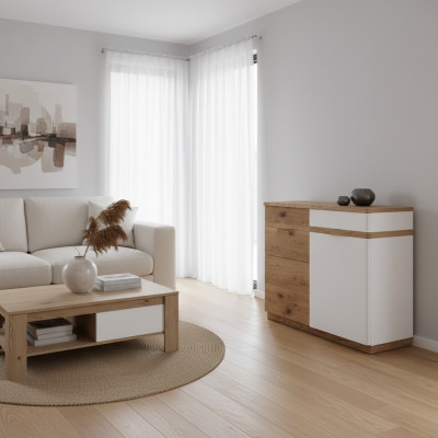 Kommod mat 3 Tirangen Sideboard wäiss Anrichte Holz modern