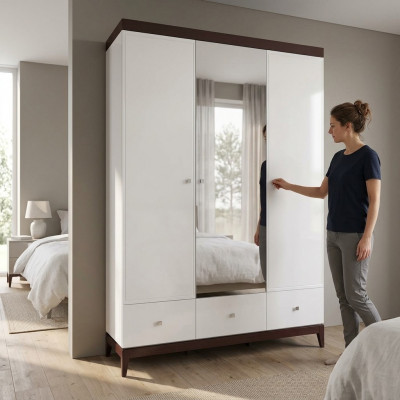 Designer Héichglanz Kleederschaf Schief Schlofzëmmer Miwwelen Holz Luxus Wäiss