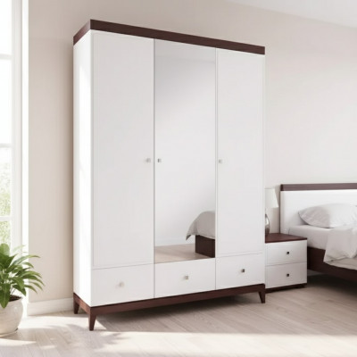 Designer Héichglanz Kleederschaf Schief Schlofzëmmer Miwwelen Holz Luxus Wäiss