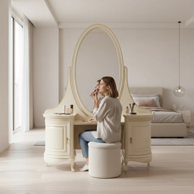 Make-up Dësch Spigel Schlofkummer Luxusmiwwelen beige Konsolen Säitenbord Dësch