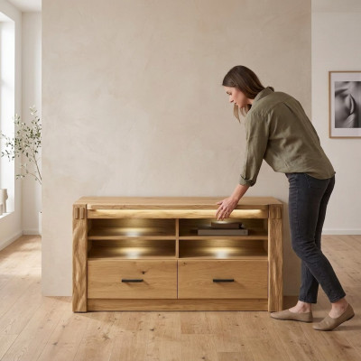 TV Schaf Luxury Fernsehstänner Kommode Säitbriet Wunnmauer Holz