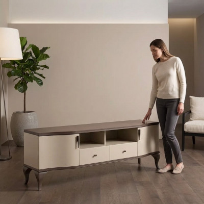 Wunnzëmmer Miwwelen Wunnwand Tv-Ständer Wandregal Holz beige Modern Sideboard