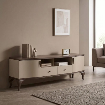 Wunnzëmmer Miwwelen Wunnwand Tv-Ständer Wandregal Holz beige Modern Sideboard