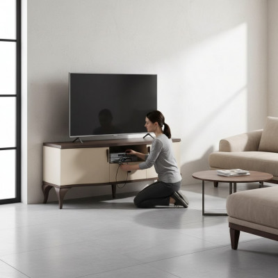 TV-Stänner Wunnzëmmer beige Miwwelen Holz Sideboard Stil modern