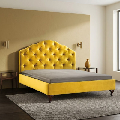 Chesterfield giel Bett fir d’Schlofkummer Betten Duebel hellen Luxus