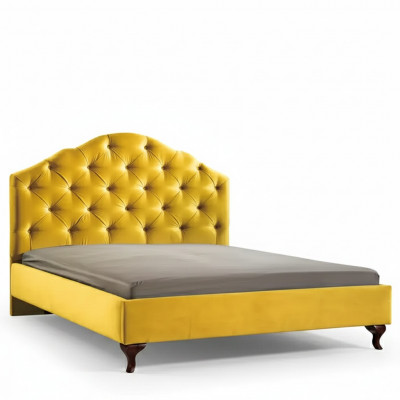 Chesterfield giel Bett fir d’Schlofkummer Betten Duebel hellen Luxus