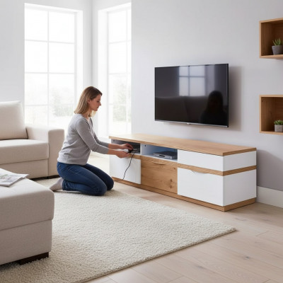 TV-Ständer Fernsehwand Wunnwand Lowboard wäiss Héichglanz TV-Ständer